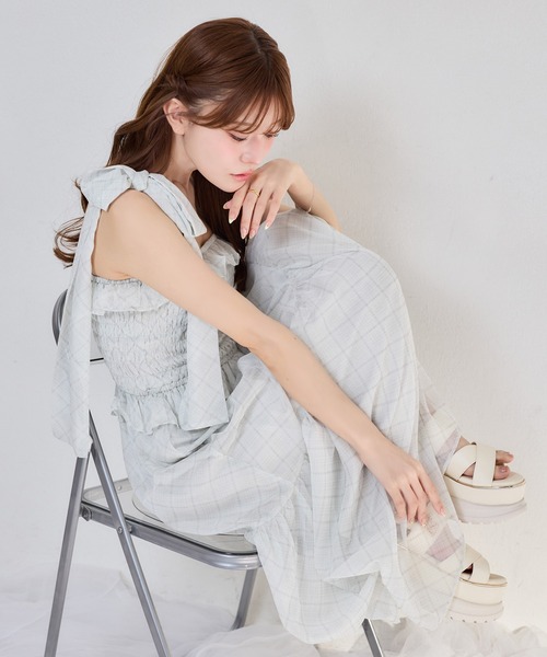 one after another NICE CLAUP ワンピース 夏 肩リボンティアード