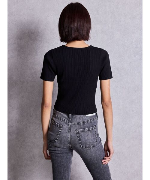 GYDAリブ編み ブラック タンクトップ トップス半袖GYDAスキニーデニム GYDA（ジェイダ） tシャツ 半袖 symmetry GYDAプレートハーフスリーブ