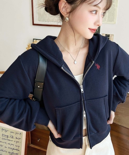 「U.S. POLO ASSN.」 ジップアップパーカー L 杢グレー レディース_画像2