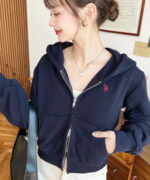 「U.S. POLO ASSN.」 ジップアップパーカー L 杢グレー レディース_画像4