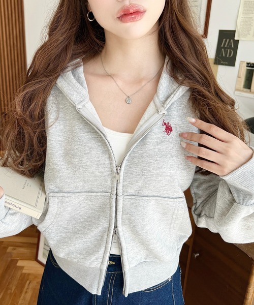 「U.S. POLO ASSN.」 ジップアップパーカー L 杢グレー レディース_画像6