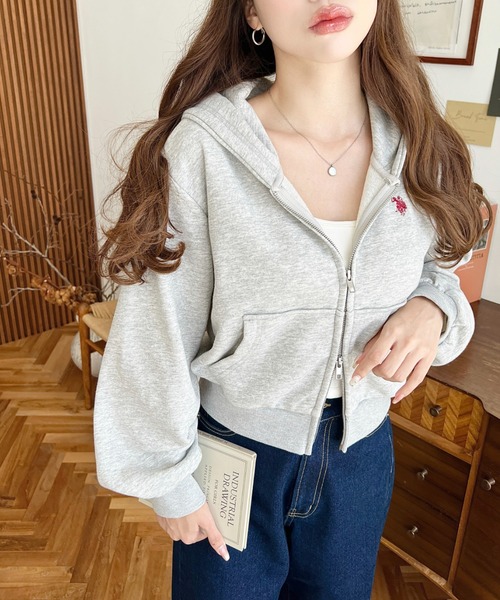 「U.S. POLO ASSN.」 ジップアップパーカー L 杢グレー レディース_画像7