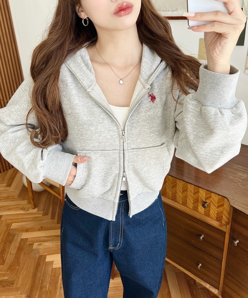 「U.S. POLO ASSN.」 ジップアップパーカー L 杢グレー レディース_画像8