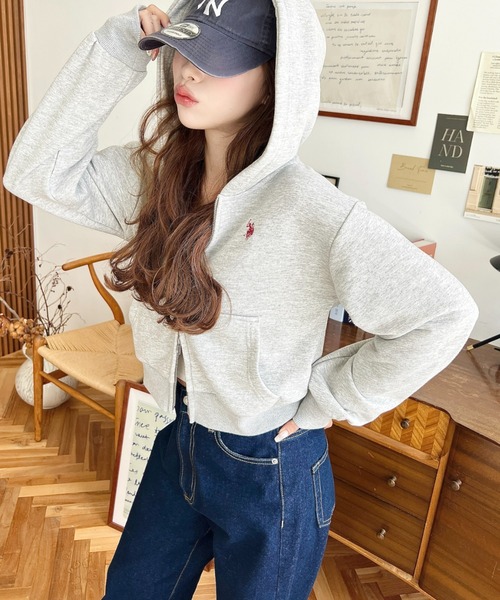 「U.S. POLO ASSN.」 ジップアップパーカー L 杢グレー レディース_画像9