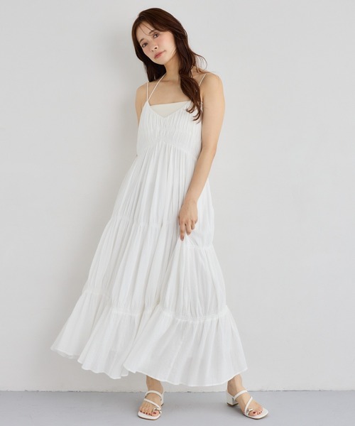 極美品✨️25SS　19万　ドゥロワー　シルクジョーゼットギャザーワンピース　38 mysty woman（ミスティウーマン） ワンピース 夏 シャーリングギャザー