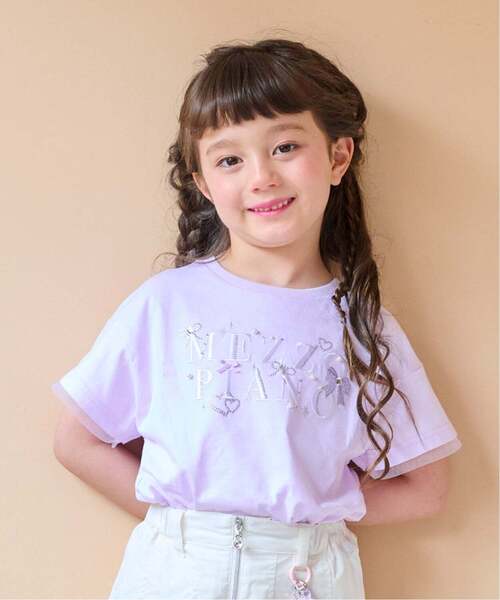 メゾピアノ サイズ130 ベリエ　半袖　カットソー　トップス　グレー mezzo piano tシャツ キラキラリボン ロゴ刺しゅう 半袖Tシャツ「接触