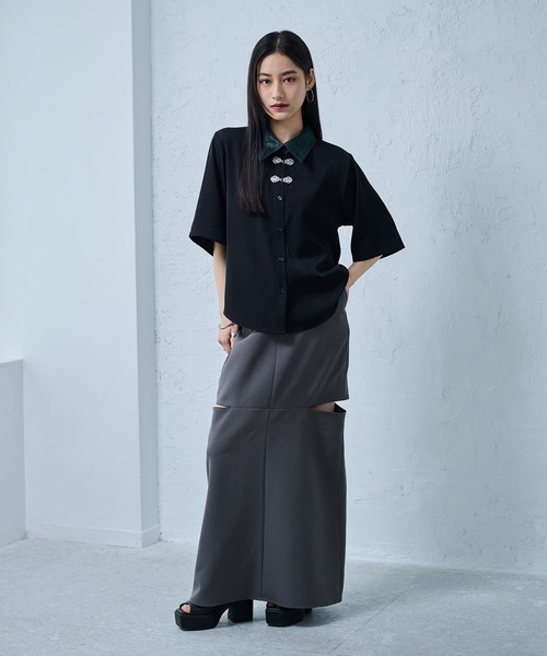 エイココンドウ二点　E-clatロングスカート　EB オーバーサイズ　ベル袖 Ellno de Mavie（エルノデメヴィ） ロング スカート ベルトツキカット
