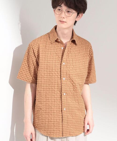 THE SHOP TK シャツ 半袖 サッカー ギンガムチェック 半袖シャツ 洗濯