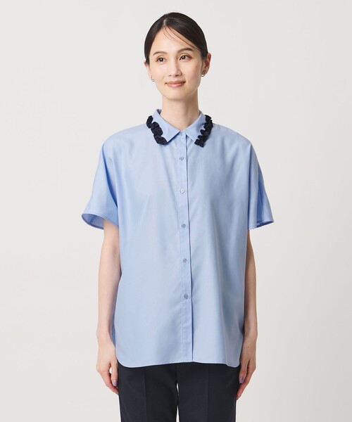 UNITED ARROWS ミニフリルシャツ 半袖シャツ ライトブルー UNITED ARROWS（ユナイテッドアローズ） ブラウス シャツ 半袖