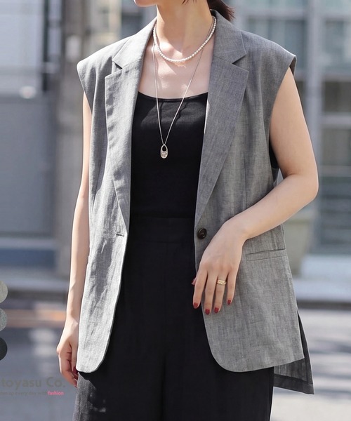 Emma（エマ） ベスト ジレ リネンタッチフレンチスリーブベスト