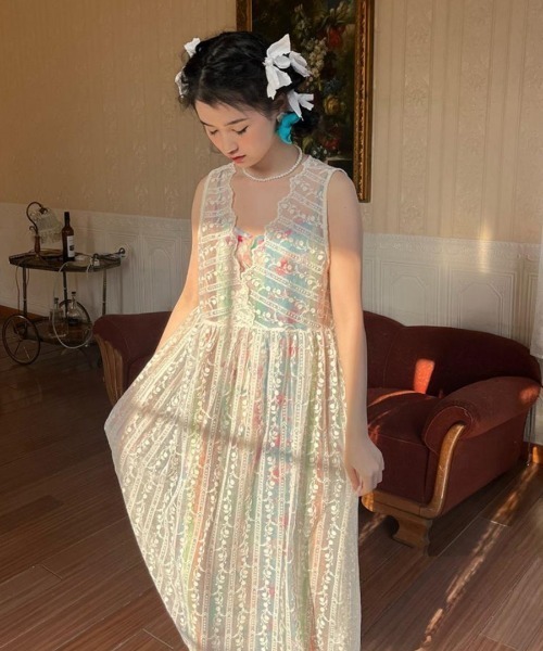 「Achic」 ノースリーブワンピース M アイボリー レディース_画像2