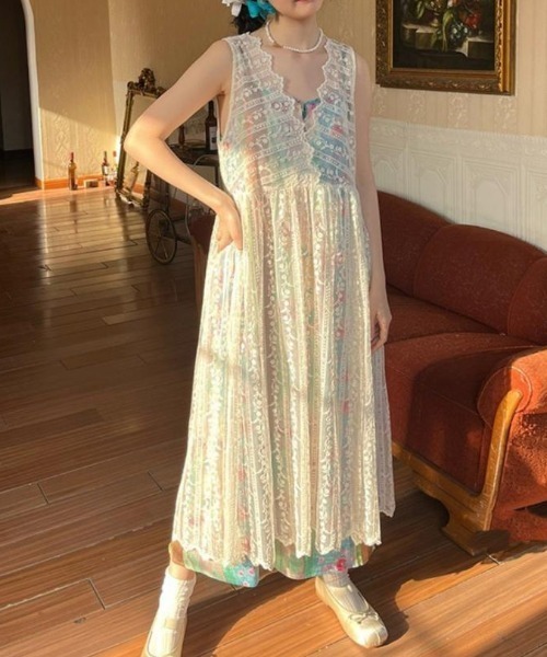 「Achic」 ノースリーブワンピース M アイボリー レディース_画像4