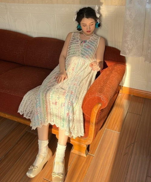 「Achic」 ノースリーブワンピース M アイボリー レディース_画像5