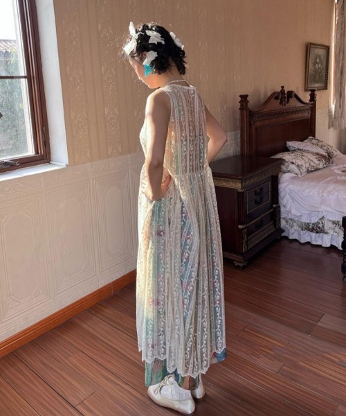 「Achic」 ノースリーブワンピース M アイボリー レディース_画像6