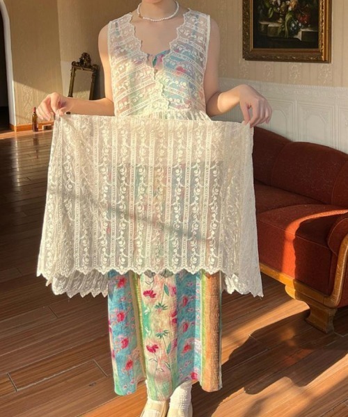 「Achic」 ノースリーブワンピース M アイボリー レディース_画像7