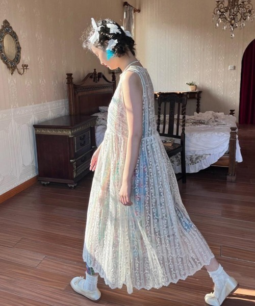 「Achic」 ノースリーブワンピース M アイボリー レディース_画像8