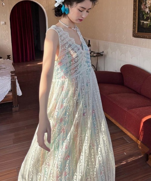 「Achic」 ノースリーブワンピース M アイボリー レディース_画像9