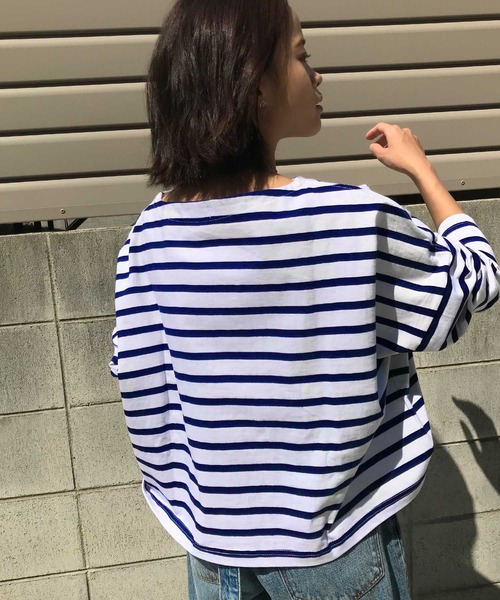 Fashion Letter tシャツ ヘビーコットンボーダーBIGバスクシャツ