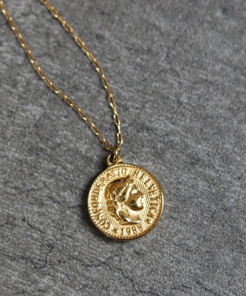 ネックレス 「グッシオ」 金属アレルギー対応　コインネックレス K18金プレーティング サージカルステンレス レディースの画像