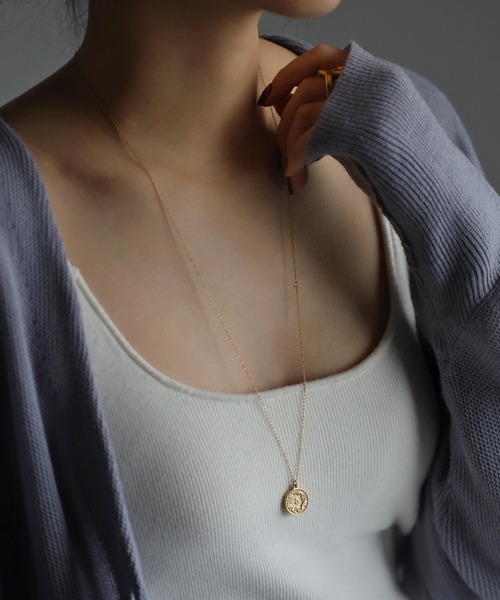 ネックレス 「グッシオ」 金属アレルギー対応　コインネックレス K18金プレーティング サージカルステンレス レディースの画像