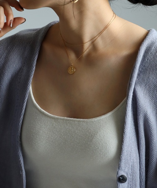 ネックレス 「グッシオ」 金属アレルギー対応　コインネックレス K18金プレーティング サージカルステンレス レディースの画像