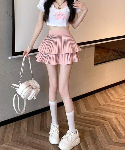 Chick スカート バレエコア風プリーツティアードミニスカート