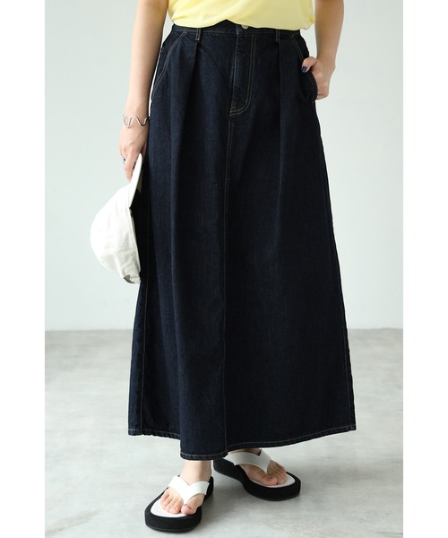 スカート デニムAラインロングスカート レディース : 75378324  
