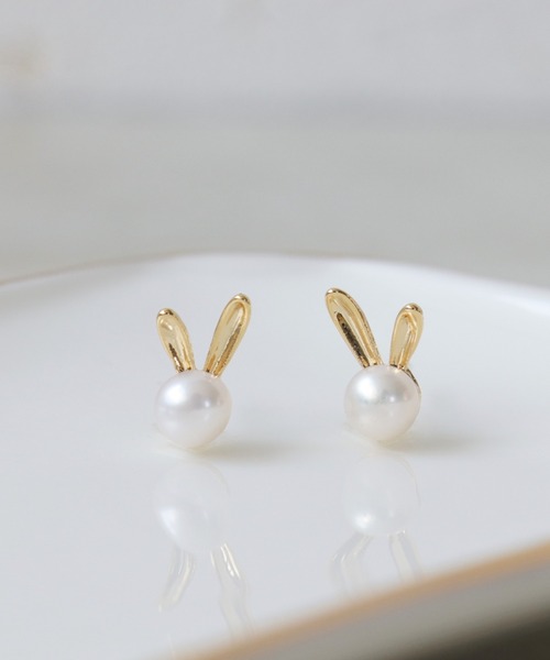 ウサギ耳パールピアス 楽天市場】ピアス レディース 月の兎 うさぎ 耳折れ 天然淡水パール