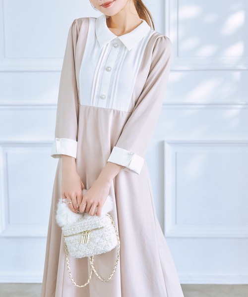 tocco closet ワンピース パールビジュー飾り釦付きヨーク tocco closet ワンピース パールビジュー飾り釦付きヨーク