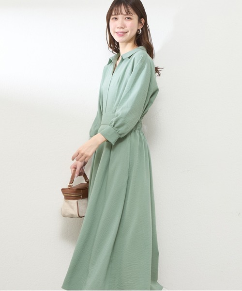 natural couture ワンピース スキッパー衿7分袖ワンピース