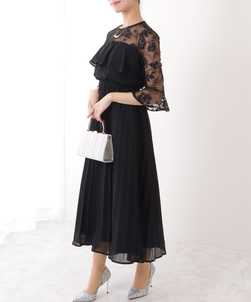Lace Ladies ドレス ボタニカルレース ベルスリーブ 5分袖