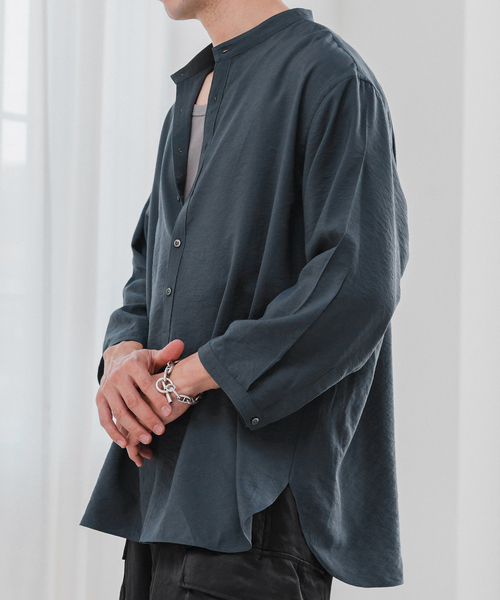 EDIFICE シャツ WEB限定” リバウンド ドビー 8分袖 バンドカラー