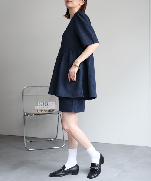 イタリア製 セットアップ 麻混 総柄 ニット 半袖 ショートパンツ レトロ 古着 sakishimatokyo セットアップ ワッフル柄 ショートパンツ/セットアップ
