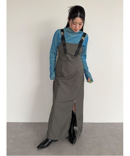 【美品】ジェーンスミス ジャンパースカート リネン ストライプ スリット JANE SMITH(ジェーンスミス) WASHED CUPRO STRIPE LONG SKIRT