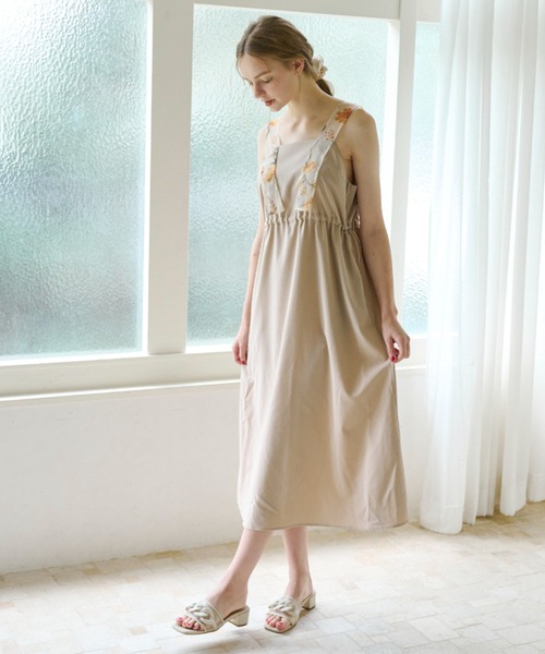 ワンピース flower shoulder drawstring onepiece/肩紐オーガンジー