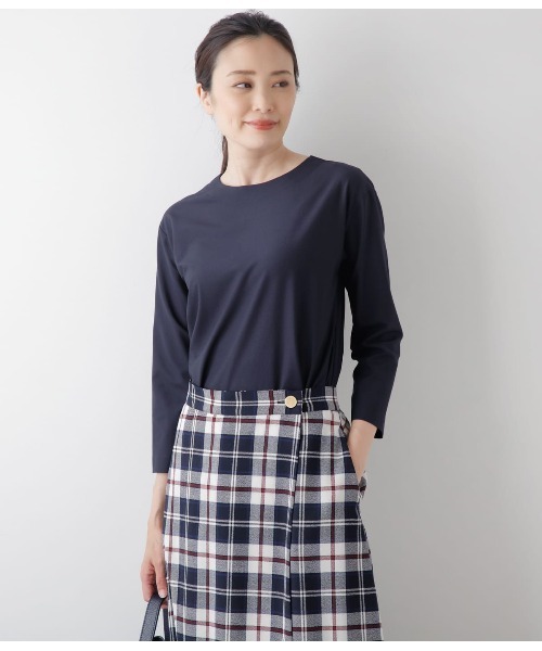 tシャツ ストレッチトリコット バックファスナー7分袖Tシャツ レディース NEWYORKER tシャツ ストレッチトリコット バックファスナー7分袖