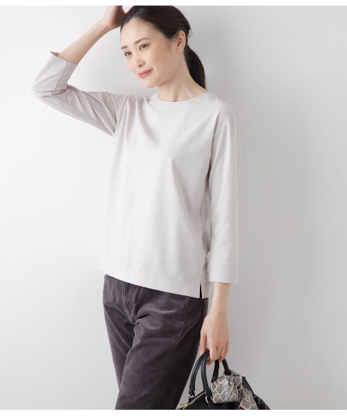 tシャツ ストレッチトリコット バックファスナー7分袖Tシャツ レディース NEWYORKER tシャツ ストレッチトリコット バックファスナー7分袖