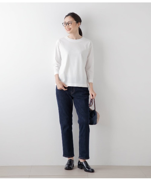 tシャツ ストレッチトリコット バックファスナー7分袖Tシャツ レディース NEWYORKER tシャツ ストレッチトリコット バックファスナー7分袖