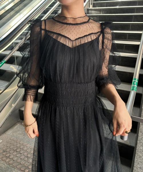 ドレス ドットチュールレイヤードドレス 結婚式 パーティードレス