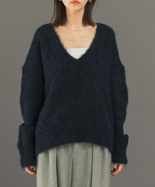 ニット セーター アルパカ混Vネックヘアリーニット レディース ニット セーター アルパカ混Vネックヘアリーニット レディース