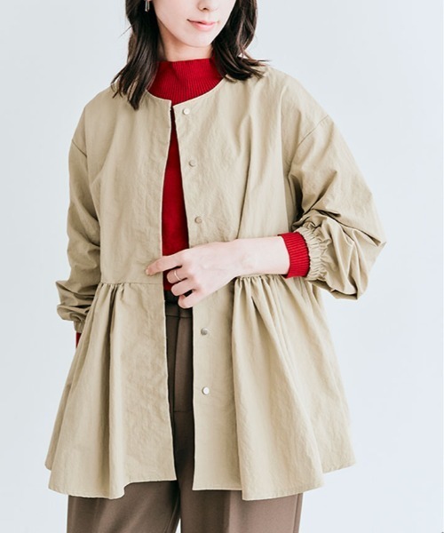 SONO ペプラムブルゾン ブルゾン アウター 撥水 ペプラム ノーカラー レディース : ZOZOTOWN