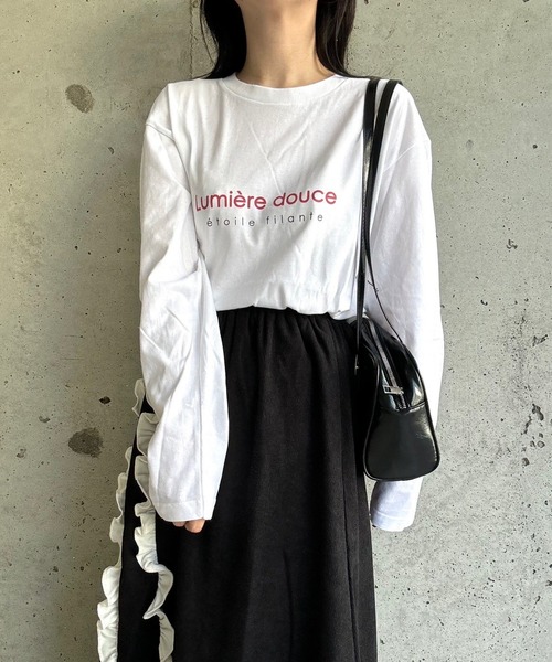tシャツ アソートロゴプリントロングTシャツ レディース