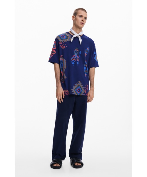 Desigual（デシグアル） tシャツ エスニック総柄半袖Tシャツ ネイビー 