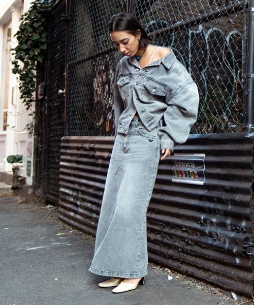 wonnyribbon blue denim skirt デニムスカート XL ROXY（ロキシー） スカート LIVED IN DENIM SKIRT/ロキシーデニム