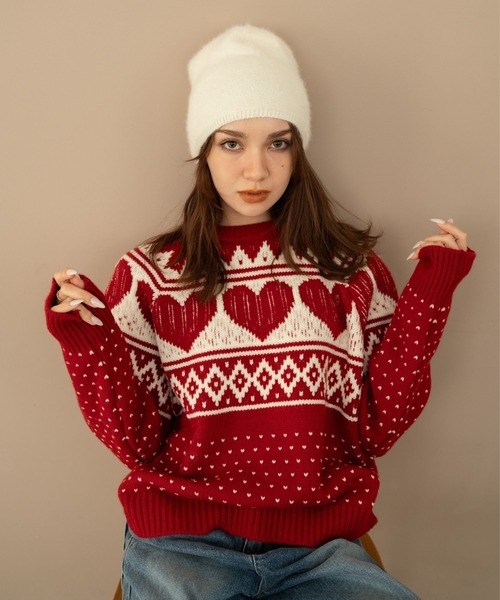 Nu ニット セーター 「Nu」ノルディックハートニット レディース