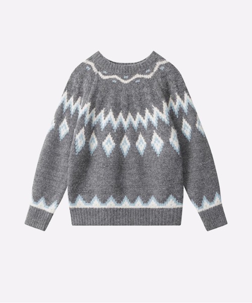 ニット セーター Argyle Jacquard Round Collar Sweater レディース