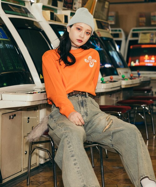 496 PGG レディース 長袖シャツ オーバーサイズ オレンジ サイズ1 M FREAK'S STORE（フリークスストア） tシャツ PIKO × FREAK'S STORE
