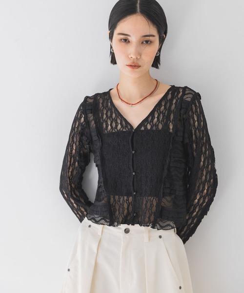 メル83267　フェリシモ　パッチワークレースブラウス JEANASIS ブラウス シャツ パッチワークレースVブラウス/328073