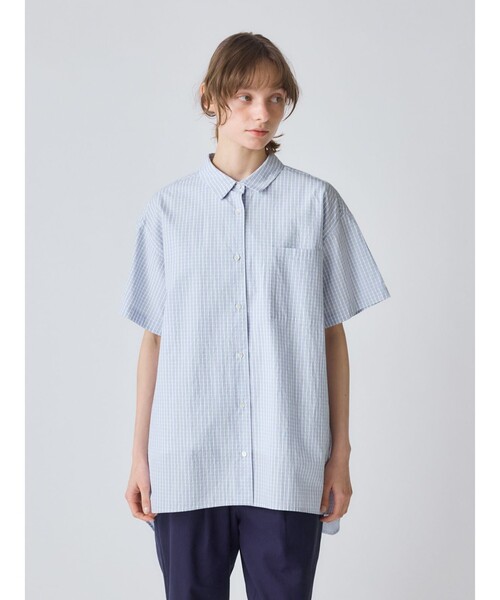 ブラウス シャツ MidiUmi ハーフスリーブ柄ワイドロングシャツ レディース MidiUmi ブラウス シャツ ハーフスリーブ柄ワイドロングシャツ