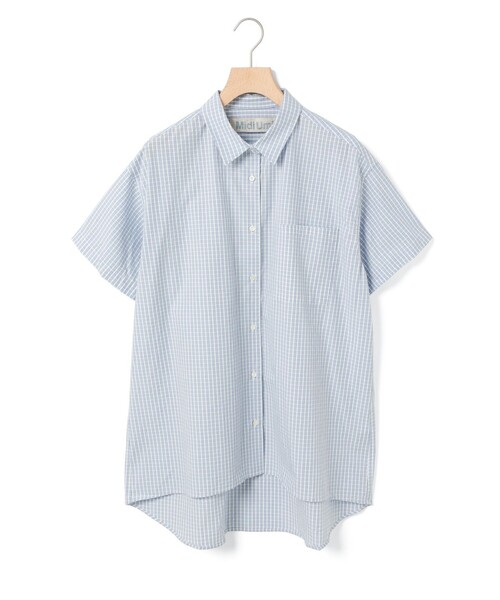 ブラウス シャツ MidiUmi ハーフスリーブ柄ワイドロングシャツ レディース MidiUmi ブラウス シャツ ハーフスリーブ柄ワイドロングシャツ